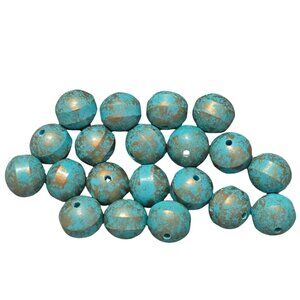 Turquoise Blue & Gold Speckled Glass Beads for Jewelry Making 20pc 9.5mm